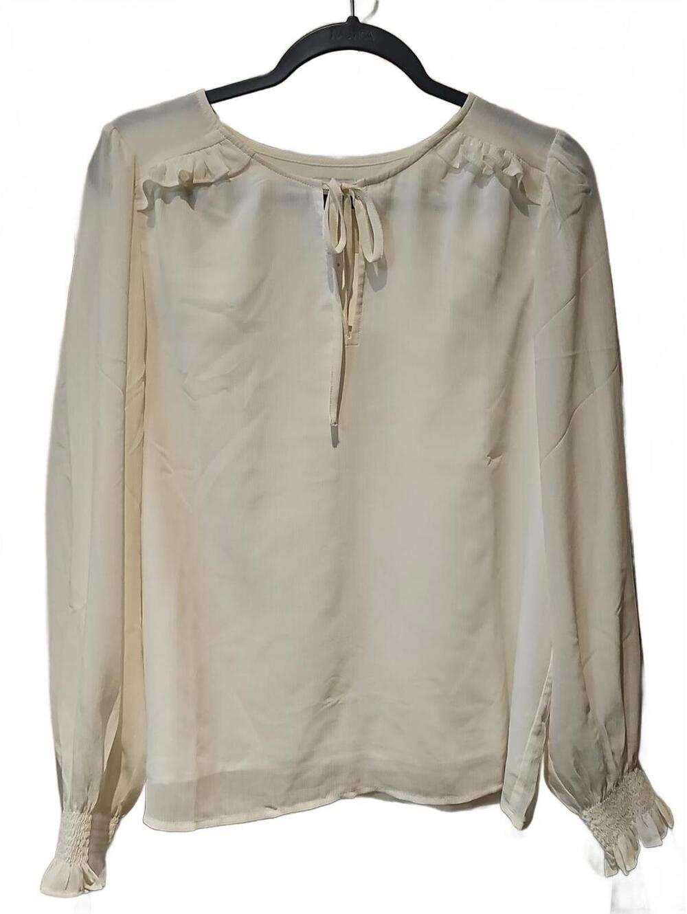 Ivory White J Crew Sheer Tie Neck Long Ruffled Sleeve Blouse Lined Size M NWT